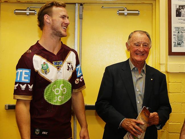 Daly Cherry Evans with Ken Arthurson. Picture: Brett Costello