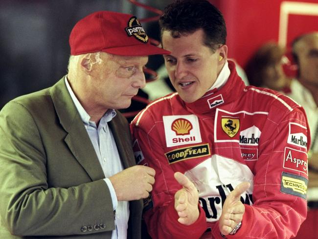 12 Sep 1998:  Niki Lauder and Michael Schumacher during qualifying for the Italian Grand Prix at Monza, Italy. \\ Mandatory Credit: Clive Mason /Allsport