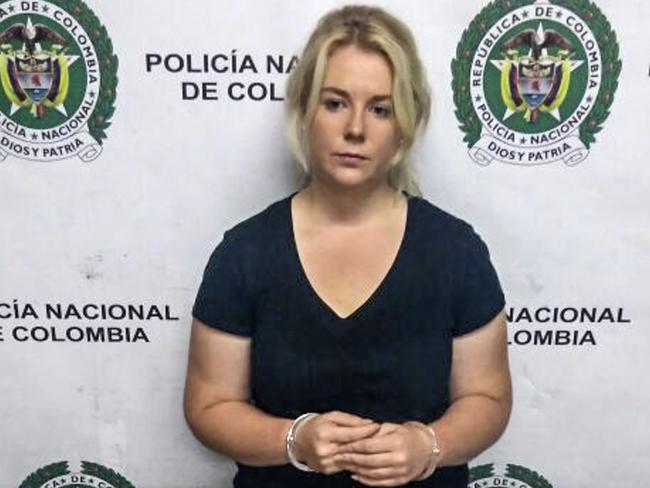 Cassie Sainsbury pictured following her arrest at El Dorado International Airport on April 11. Picture: Supplied