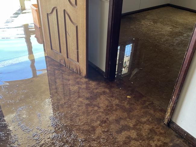 Water started seeping through the floor at Sonia Dukes home on Friday morning. Picture: Sonia Dukes