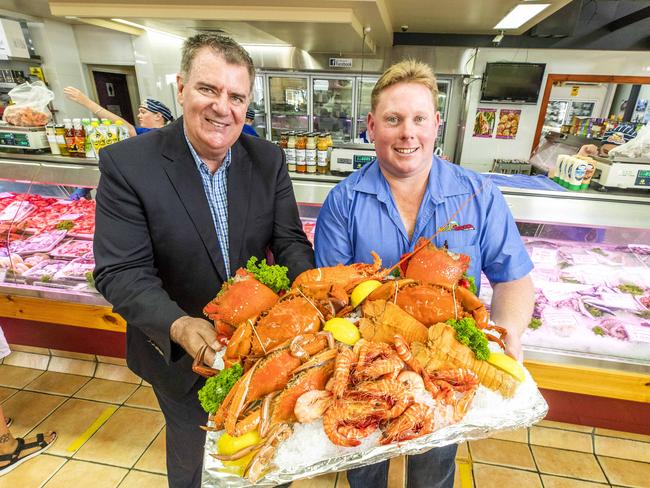 Fisheries Minister Mark Furner with Ian Hamilton from Aussie Seafood House in Lawnton. Picture: Richard Walker