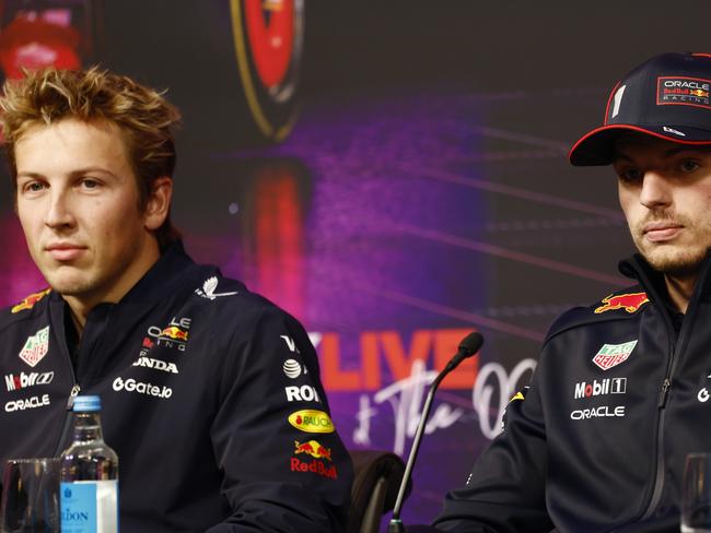 Liam Lawson and Max Verstappen. Lawson won the race to partner the four-time world champion at Red Bull.