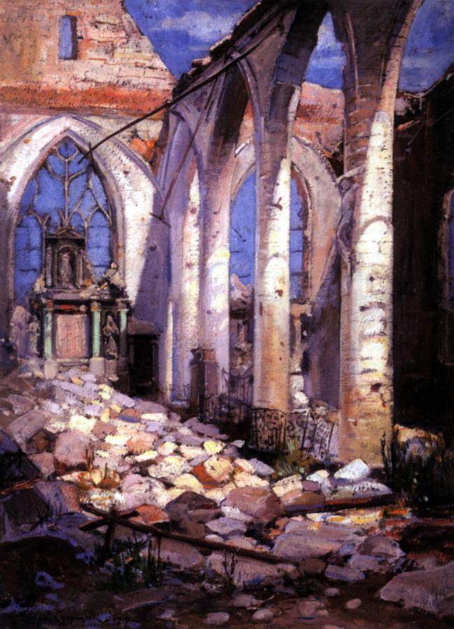 Interior of a Ruined Church, by artist Evelyn Chapman.