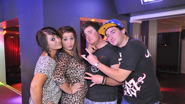 (L-R) Alexis Williamson, Breeony Munster, Corey Gibblings and Joey Shelveg at Bojangles Nightclub, Goondoon Street, Gladstone. Photo Christopher Chan / The Observer