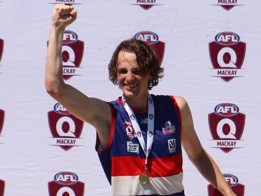 Taylor Edie was best-on-ground for the Moranbah Bulldogs in the AFL Mackay U17 boy's grand final. Picture: AFL Queensland.