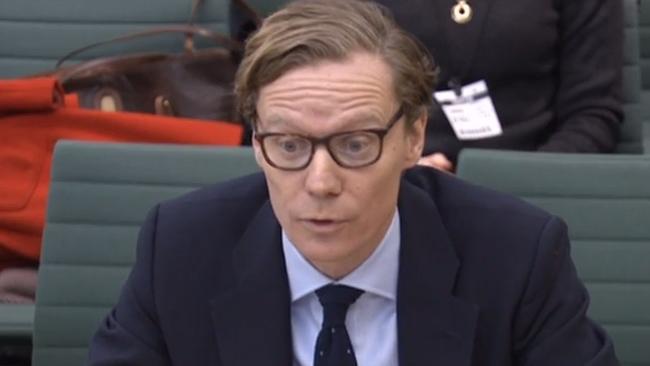 Alexander Nix gives evidence to the Digital, Culture, Media and Sport Committee on the subject of fake news. Picture: AFP.