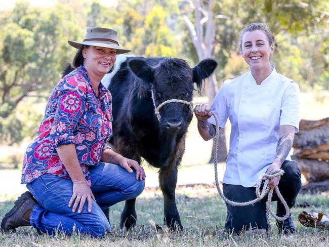 Oakridge head chef Jo Barrett and her beef supplier Lizette Snaith from Warialda Belted Galloway. Picture: Tim Carrafa