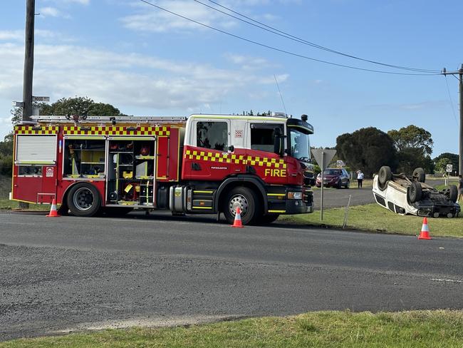 A car was overturned in a two-vehicle collision on Hood Rd, Portarlington