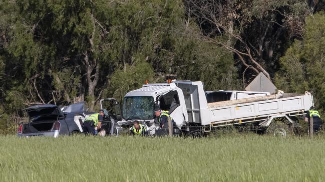 The car and the truck collided on a single-lane road. Picture: Ben Clark