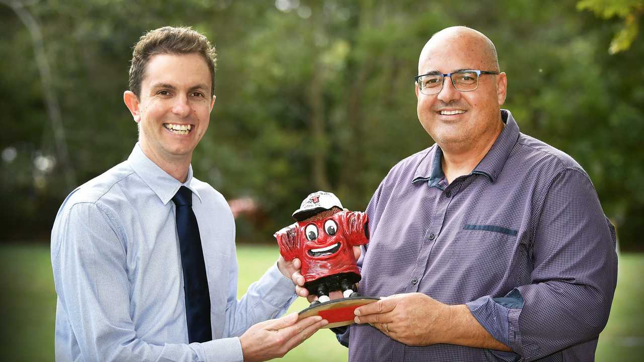 The Sunshine Coast Daily has been honoured with the Morky Award from the Daniel Morcombe Foundation.  Pictured are deputy editor Stuart Cumming and former editor in chief Mark Furler. . Picture: Patrick Woods