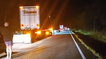A fatal crash involving a truck and car brought traffic on the Bruce Highway to a standstill for eight hours on Sunday. Picture: Callan Coleman