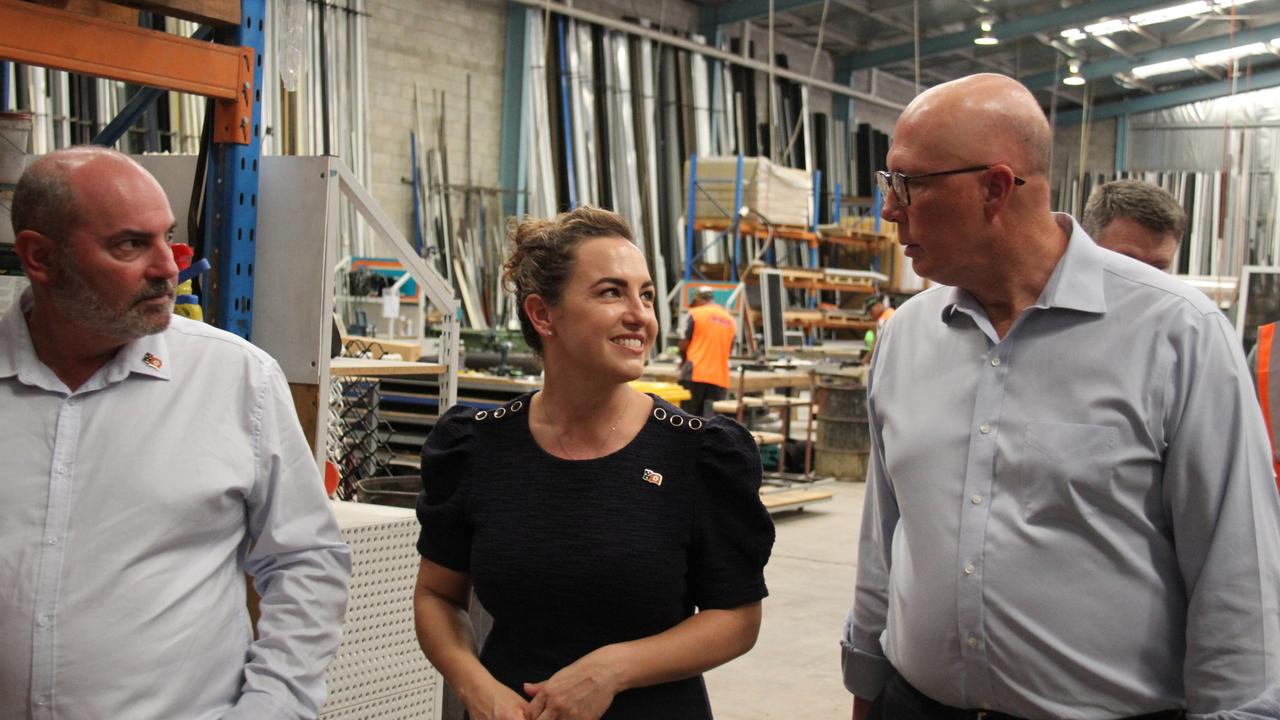 Federal Opposition leader Peter Dutton talks with NT Chief Minister Lia Finocchiaro and NT Treasurer Bill Yan in Alice Springs on Thursday, January 29, 2025. Picture: Gera Kazakov.