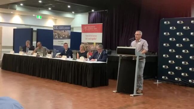 Labor candidate Jason Scanes speaks during the Meet the Candidate event in Hervey Bay.