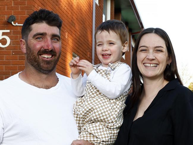 DAILY TELEGRAPH SEPTEMBER 17, 2024. Emma Kibblewhite with her parter Jono Blair and their son Archie, 2, at their Bexley home that they are selling to upsize their home. For a story that looks at the amount of affordable properties in Sydney compared to average household incomes. Picture: Jonathan Ng