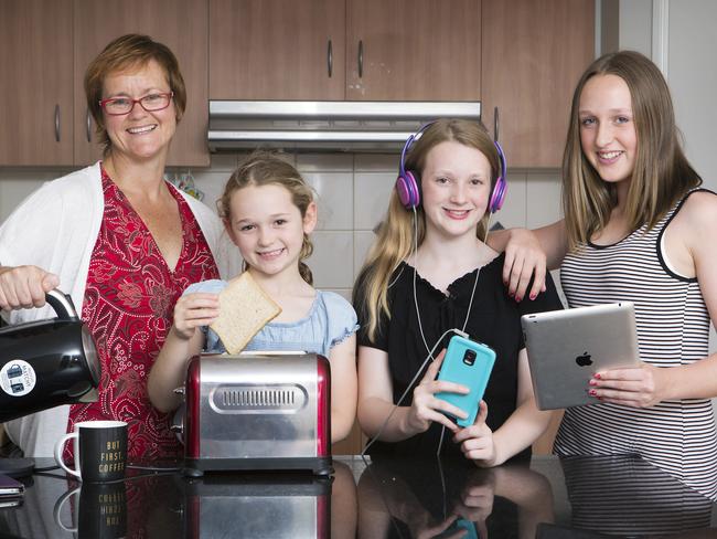 Fleur Johnson with her daughters Gabriella, 8, Charlotte, 12 and Matilda, 14. Picture: Sarah Matray