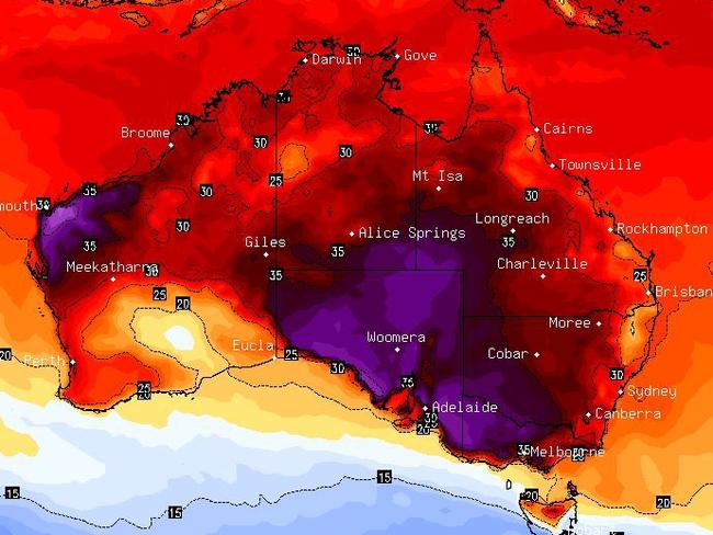 On the weekend it could be sweaty from SA to Tassie and up to the ACT. Picture: BSCH.