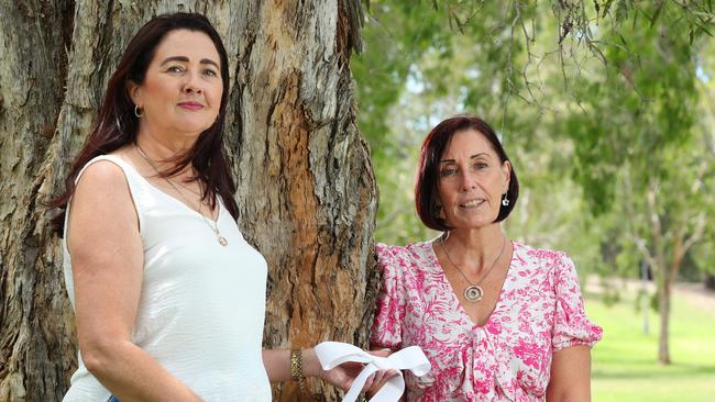 Beyond DV founder Carolyn Robinson with Hannah Clarke’s mother, Sue Clarke. Picture: Liam Kidston.