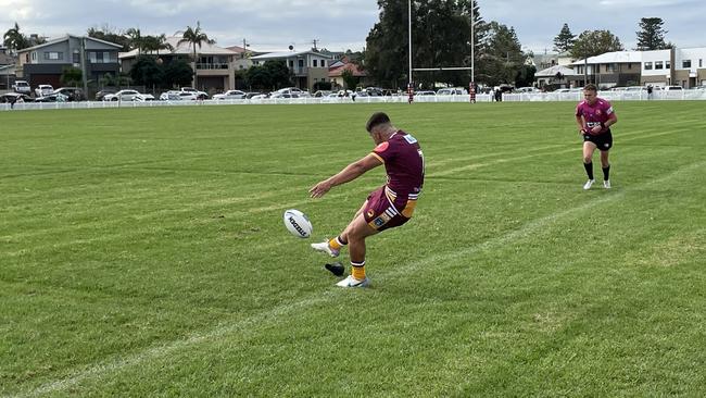 Isaac Morris converting for the Shellharbour Sharks. Photo: Kevin Merrigan