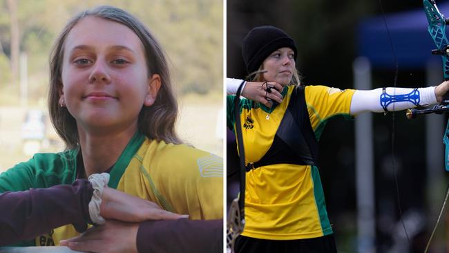 (L-R) Maja Kecskes and Jessica Lloyd, World Archery Youth Championships, Ireland, 2023. Picture: Supplied.