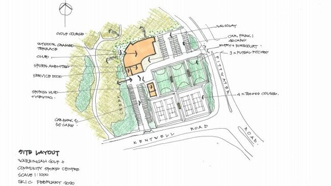 The initial vision for the new Warringah Golf Club clubhouse, includes 95 car park spaces. Picture: Supplied.