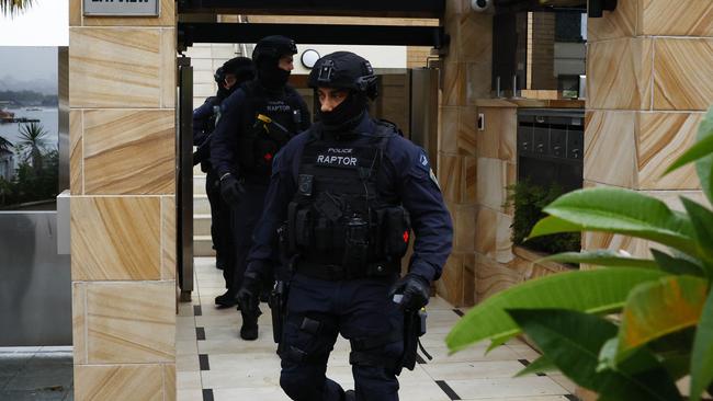 Police carried out a high-visibility operation at the multimillion-dollar waterfront property in Drummoyne last week. Picture: Jonathan Ng