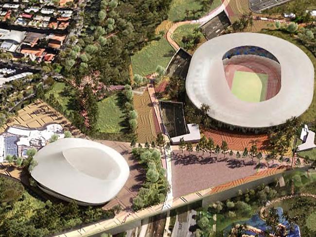 A view of the proposed Brisbane Stadium and New National Aquatic Centre at Victoria Park, in the Arcadis Victoria Park Strategic Plan for the 2032 Brisbane Olympic Games. Picture: Archipelago Architects