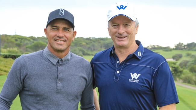 Kelly Slater (left) and former Australin cricket captain Steve Waugh played golf earlier in the day. 