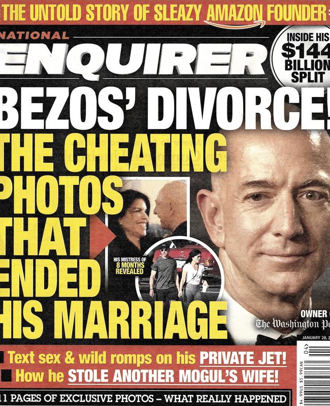 The National Enquirer broke the story about Jeff Bezos’s affair in January. Picture: National Enquirer via AP