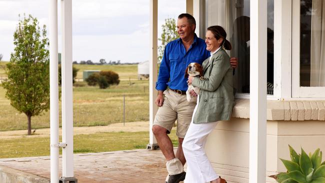 Poppy's parents, Charlie and Asha Crozier on their farm. Picture: Kate Hill.