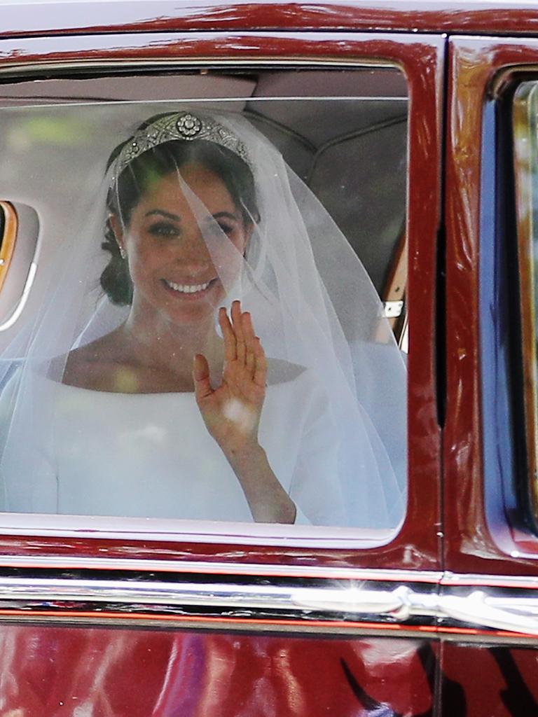 En route to her wedding to Prince Harry on May 19, 2018. We can’t imagine Meghan buckling up over her Givenchy masterpiece. Picture: Richard Heathcote/Getty Images