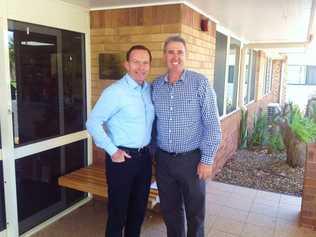 Prime Minister Tony Abbott and Western Downs Regional Council mayor Ray Brown discuss issues impacting the region, including aged care, at the Tarcoola Retirement Hostel in Tara on Saturday. Picture: Contributed