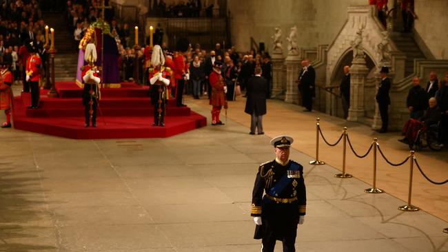 Prince Andrew, Duke of York wears military uniform at the vigil to his mother, Queen Elizabeth II. Picture: Getty Images