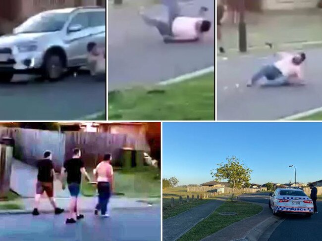 A witness has filmed the moment a man was run over by a car during a wild brawl in Booval.