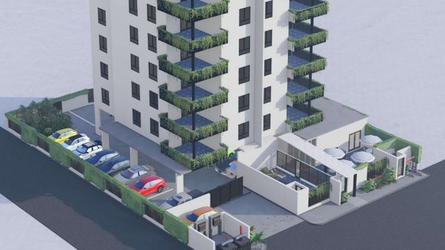 Artistic render of proposed eight-storey residential tower at 150 Smith St, Larrakeyah. Picture: SR Developments