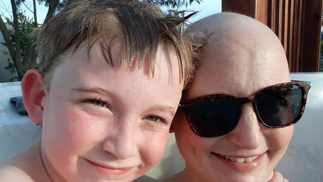 Claire with son Campbell. Claire Symons of Hobart who faced breast cancer in her 30s and is now wanting to raise awareness about the long term recovery post cancer. Picture: supplied