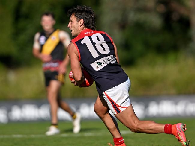 MontroseÃs B. Dessent during the EFL Division 1 Mitcham v Montrose football match at Walker Park in Nunawading, Saturday, April 22, 2023. Picture: Andy Brownbill