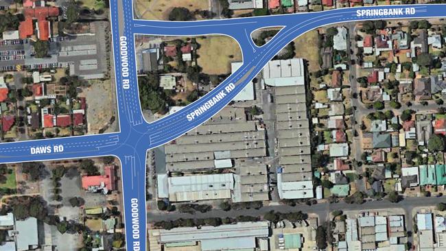 The redesigned intersection of Goodwood, Daws and Springbank roads. Picture: Supplied