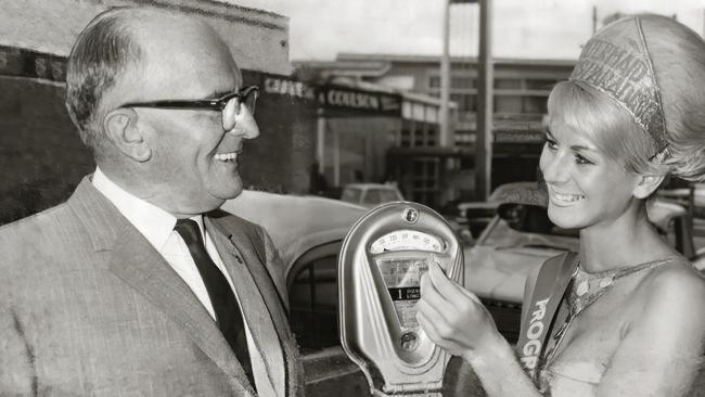 Gold Coast Mayor Bruce Small with Meter Maid Veronica Cherry in the late 1960s, Surfers Paradise.