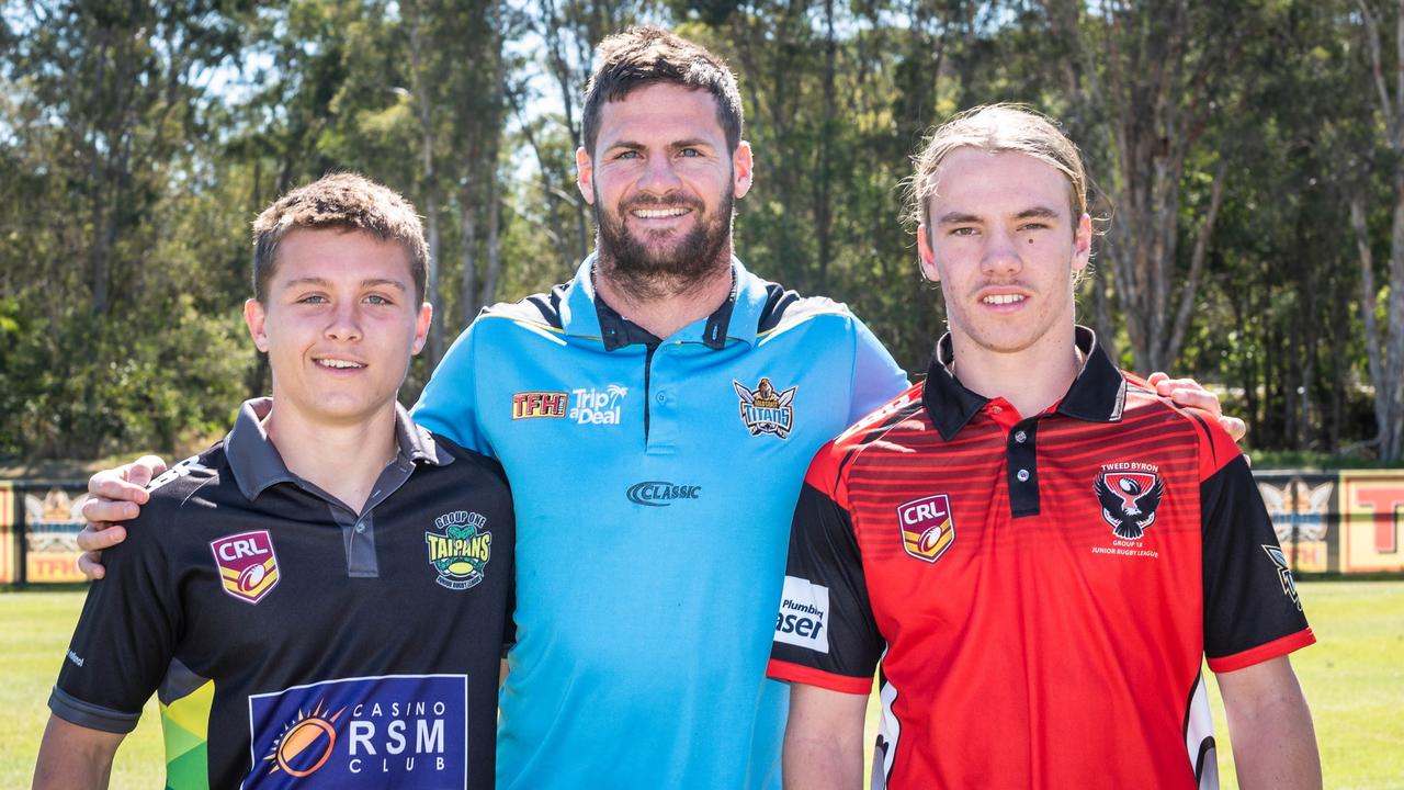 Rowan Mansfield (Ballina – Group 1), Anthony Don, Ryan Foran (Murwillumbah – Group 18). Picture: Gold Coast Titans