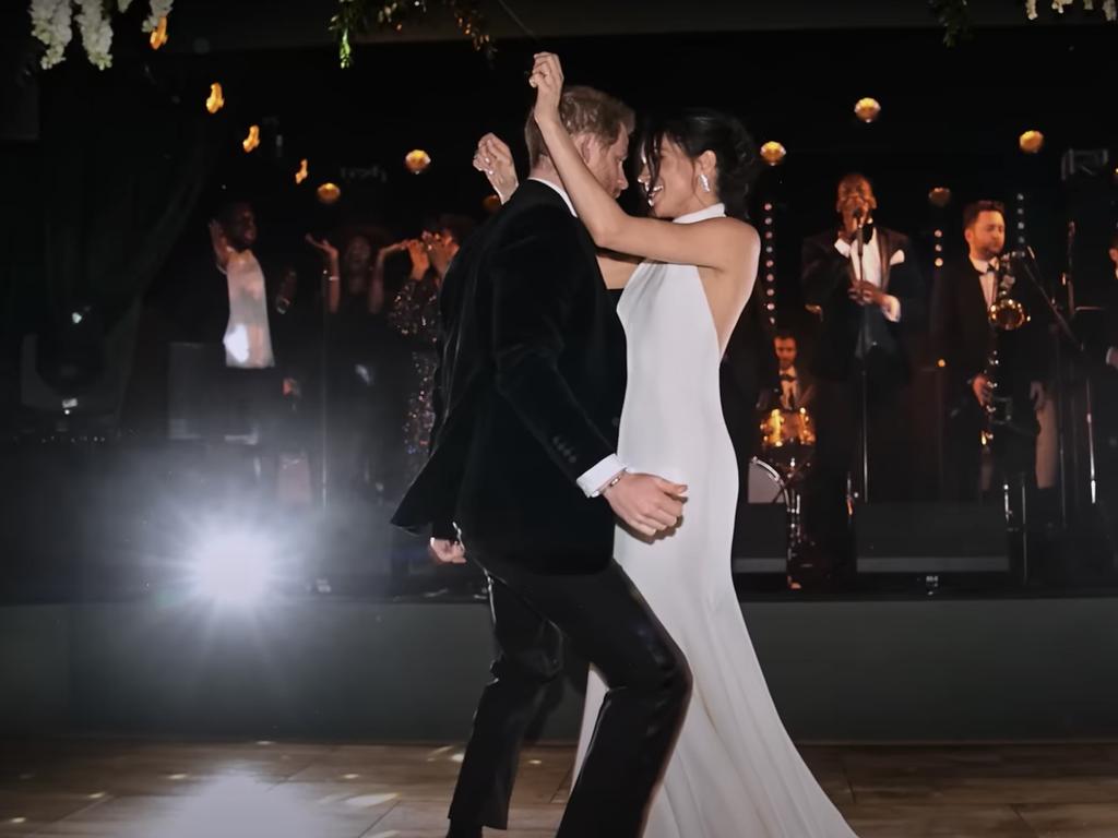 Prince Harry struts his stuff at the pair’s wedding. Picture: Netflix