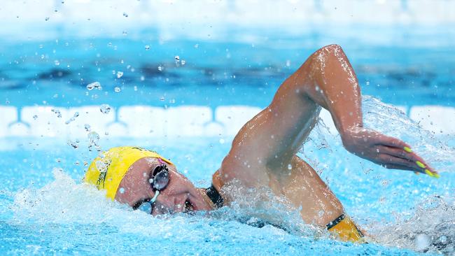 Ariarne Titmus in the pool in Paris. Picture: Getty Images