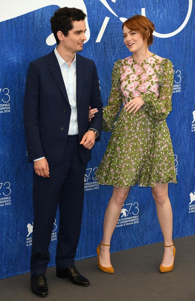 Director Damien Chazelle and actress Emma Stone attend the ‘La La Land’ photocall during the 73rd Venice Film Festival at the Palazzo del Casino on August 31, 2016 in Venice, Italy. Picture: Getty