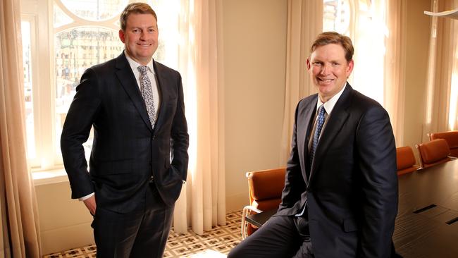 Former ­Essendon football club chairman David Evans right, led a merger with Alan Dixon’s funds advisory business in 2018. Picture: Stuart McEvoy for The Australian.