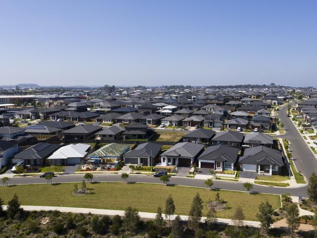 SYDNEY, AUSTRALIA - OCTOBER 23: An aerial view of the sprawling new housing estates of Oran Park on October 23, 2019 in Sydney, Australia. The local Government area of Camden is one of the fastest growing areas in Australia, with a boom in residential and commercial development. Housing prices are also expected to rise with the announcement of two new Metro West stations to be built in the Western Sydney area. (Photo by Brook Mitchell/Getty Images)