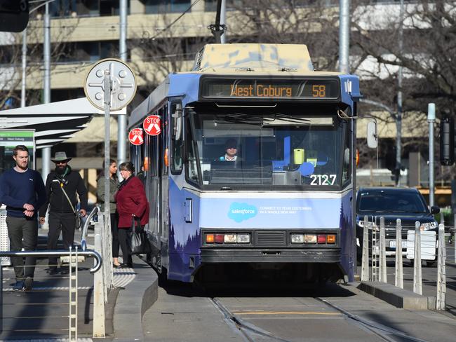 Even fully accessible tram stops aren’t always serviced by low-floor trams. Many trams, like this one, require boarders to climb steps to access them.