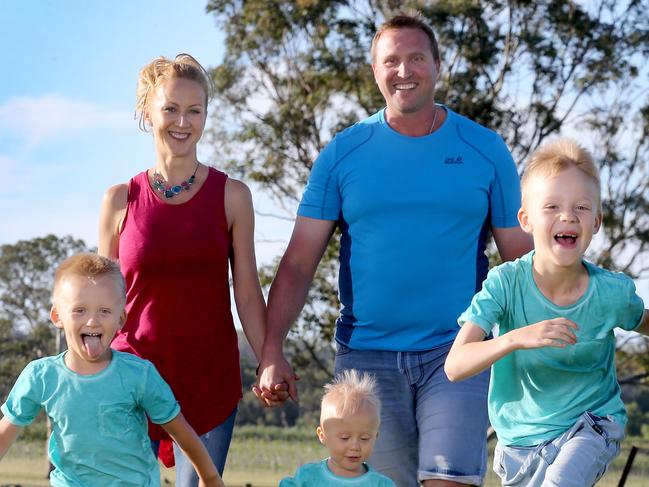 Alex and Duane Hughes maximise their super so they can enjoy a better future for themselves and their three children, Hayden,7, Harrison, 2 and Hudson,1. Pictured at their home in Charleston in the Adelaide Hills. 29 November, 2020. Picture Dean Martin