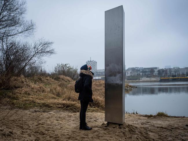 A monolith also appeared in on the banks of the River Vistula in the Polish capital Warsaw. Picture: Wojtek Radwanski / AFP