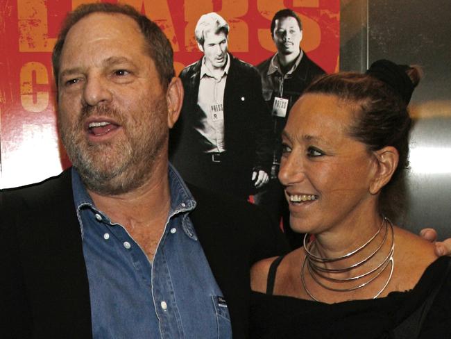 Harvey Weinstein with US designer Donna Karan in 2007. Picture: AP Photo/Rick Maiman