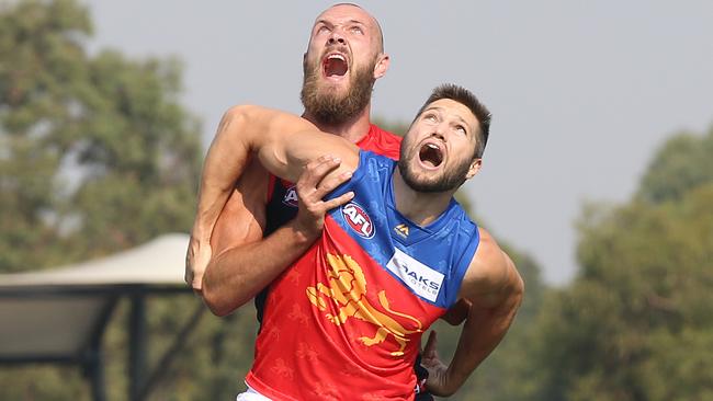 Max Gawn and Stefan Martin do battle. Picture: Michael Klein