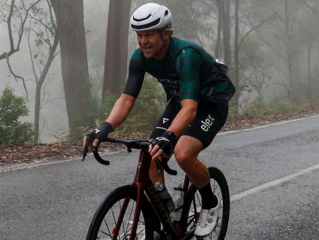 Ryan O'Keefe competes last month at the Tour of Bright. The former Norm Smith Medallist is now racing in cycling. Picture: Richard Scriven.